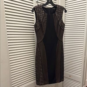 BCBGMaxAzria Black and Tan Sheath Midi Dress